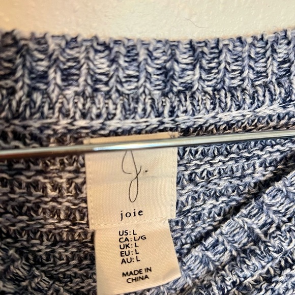 Joie Blue Marled Knit Crewneck Sweater with Step Hem Side Buttons Size Large - Picture 6 of 7